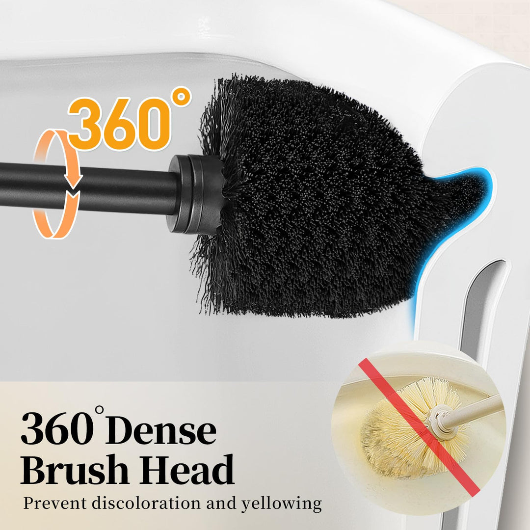 Toilet Bowl Brush Holder Set: Bathroom Deep Cleaning Toilet Scrubber Rim Cleaner with Caddy for Restroom Rv - Hidden Modern Elegant Toilet Clean Decorative Accessories - Black