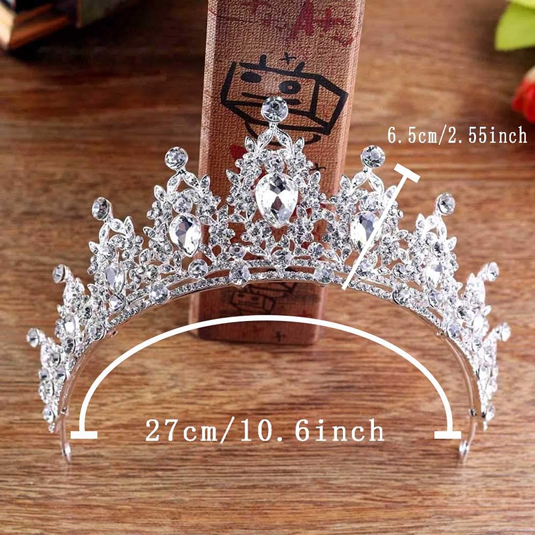 Zehory White Crystal Wedding Crowns Queen Crowns and Tiaras Rhinestones Tiara Bride Wedding Crown for Women and Girls Bridal Princess Pageant Decorative Tiaras Hair Accessories for Bridal