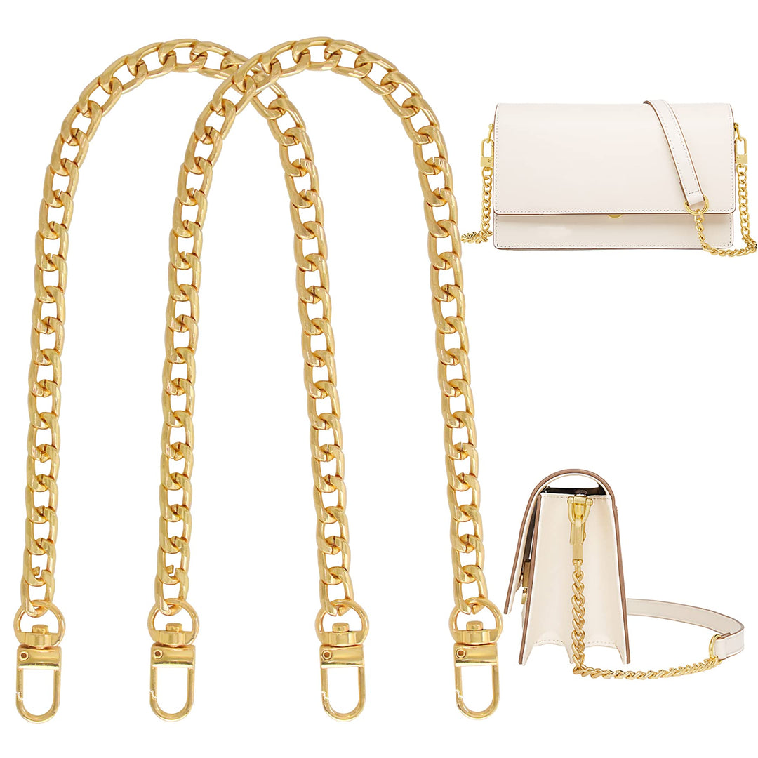 2Pcs Flat Purse Chain Strap Handbag Replacement Strap with Metal Buckles(15.7 Inches/40cm, Grey Black)