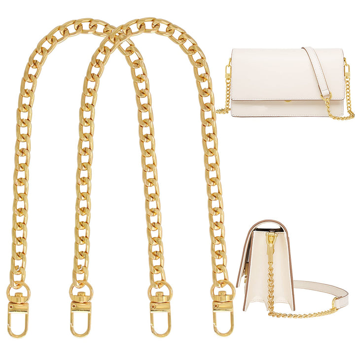 2Pcs Flat Purse Chain Strap Handbag Replacement Strap with Metal Buckles(15.7 Inches/40cm, Grey Black)