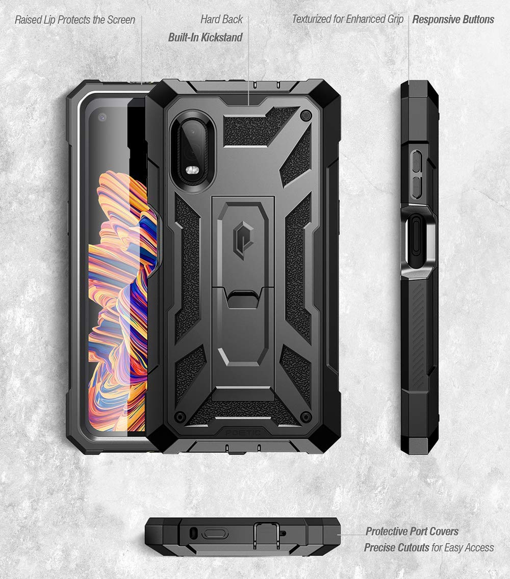 Spartan Series for Samsung Galaxy XCover Pro (2020) Case, Full-Body Rugged Dual-Layer Metallic Color Accent Leather Texture Shockproof Protective Cover with Kickstand, Metallic Gun Metal