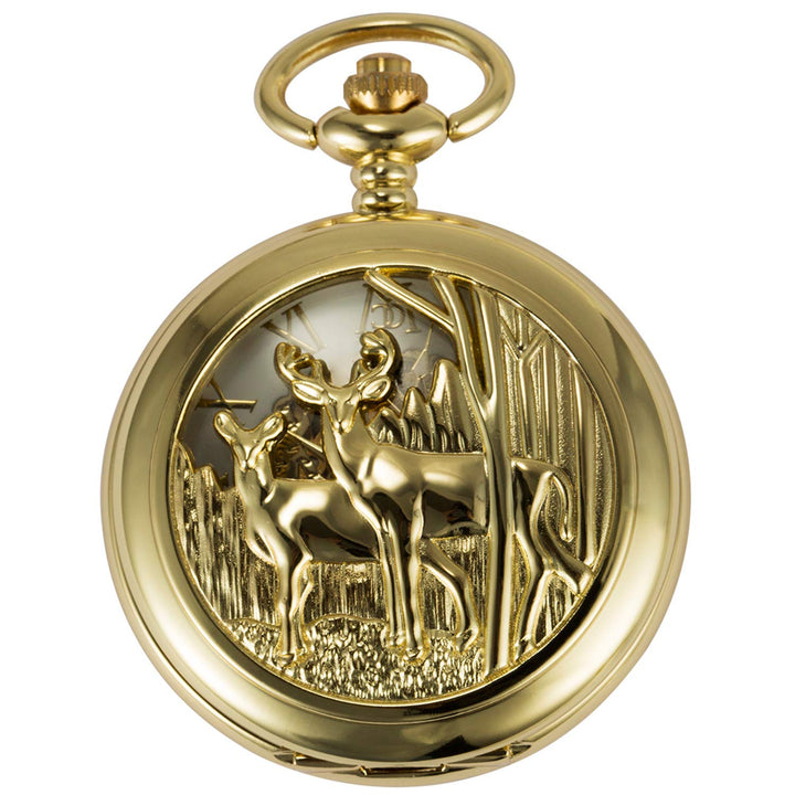 ManChDa Vintage Reindeer Pocket Watch Golden Hollow Cas