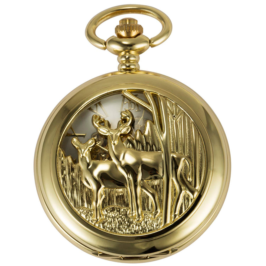 ManChDa Vintage Reindeer Pocket Watch Golden Hollow Cas