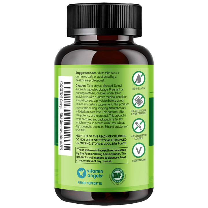 Vegetarian DHA and Omega 3 Supplement from Algae and Chia Seed Oil for Heart, Brain and Joint Health - No Fish, Gelatin, or Artificial Sweeteners - 60 Gummies