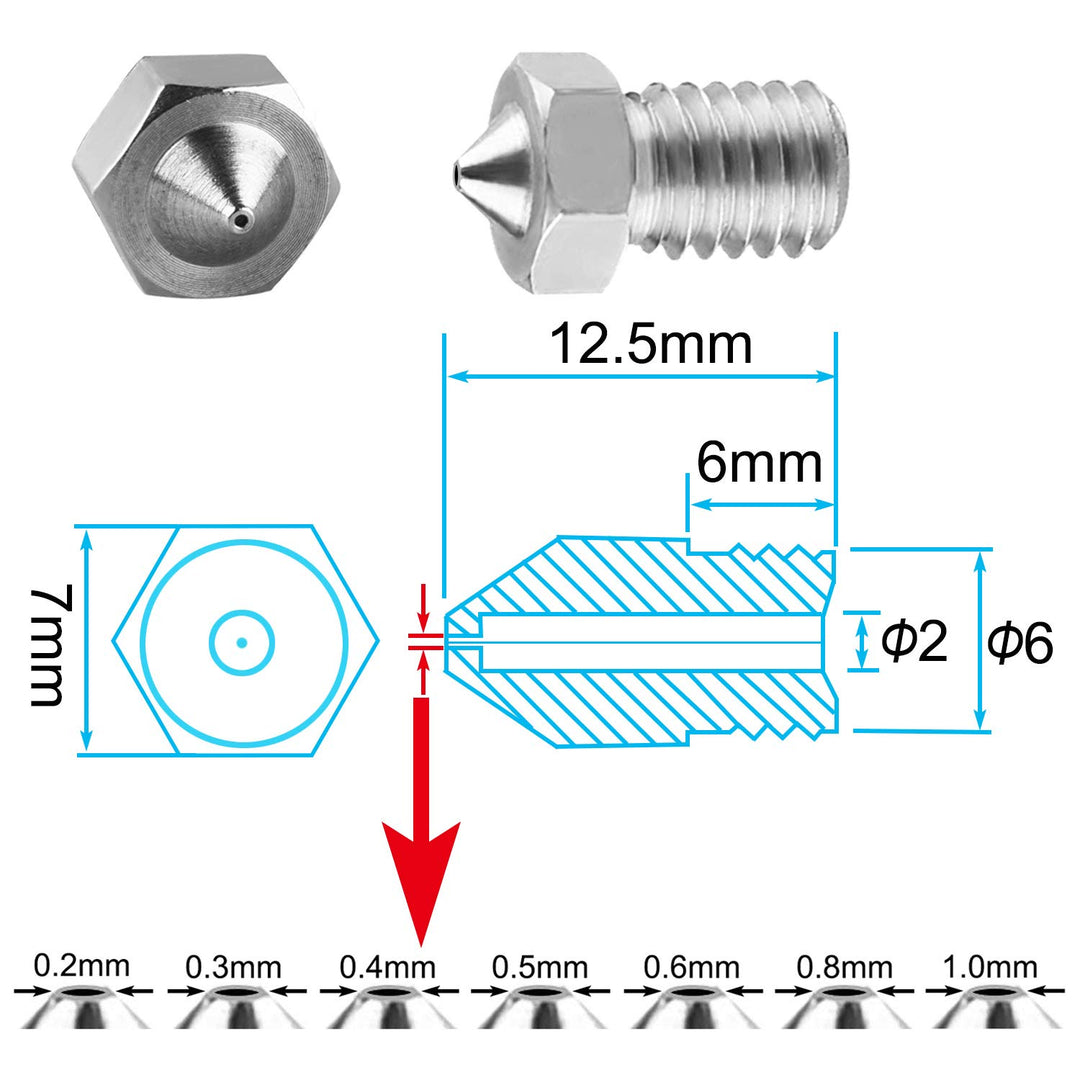 3D Printer Nozzle, ExcelFu 16 Pieces Stainless Steel 3D Printer Nozzles 0.2 mm, 0.3 mm, 0.4 mm, 0.5mm, 0.6 mm, 0.8 mm, 1.0 mm Extruder Nozzle Print Head for E3D Makerbot