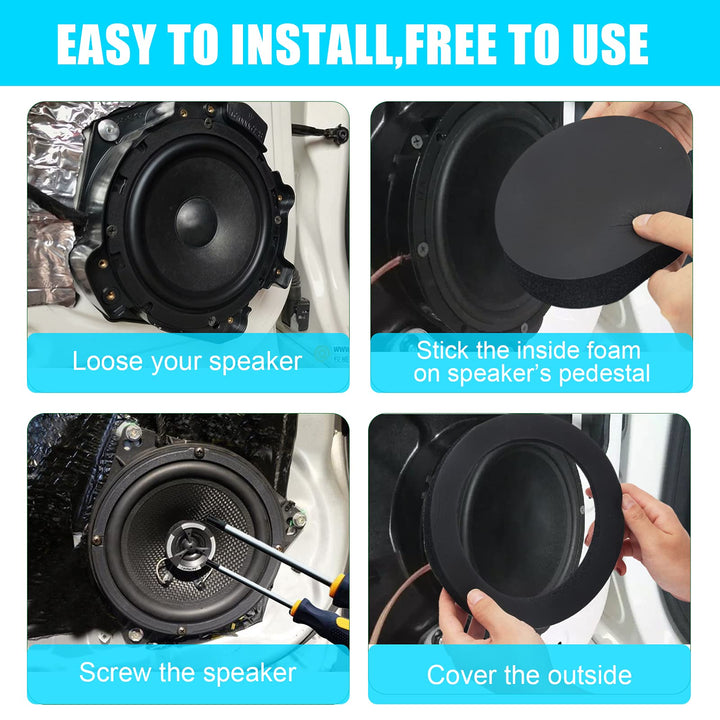 6.5 Foam Speaker Enhancer, Self Adhesive Car Speaker Fast Rings, 4Pcs Universal High Rebound Sponge Bass Blocker Kit for Car Door Speaker Foam Rings