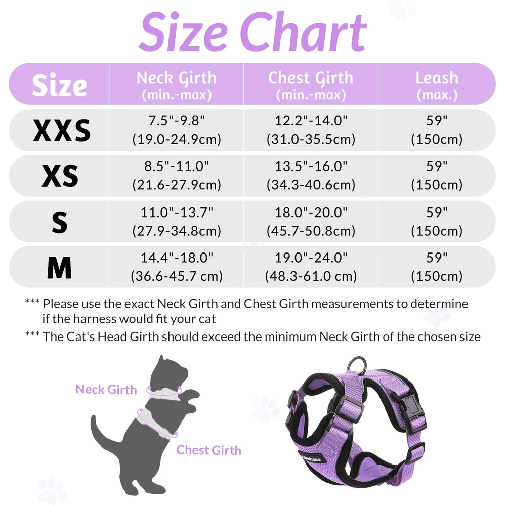 Cat Harness and Leash for Walking, Escape Proof Soft Adjustable Vest Harnesses for Cats, Easy Control Breathable Reflective Strips Jacket, Light Purple, XS