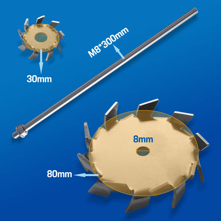 Dispersing Disc Dispersion Impeller - Stainless Steel Dispersing Machine Blade Paddle, 8x300mm Rod with 3cm and 8cm Disc