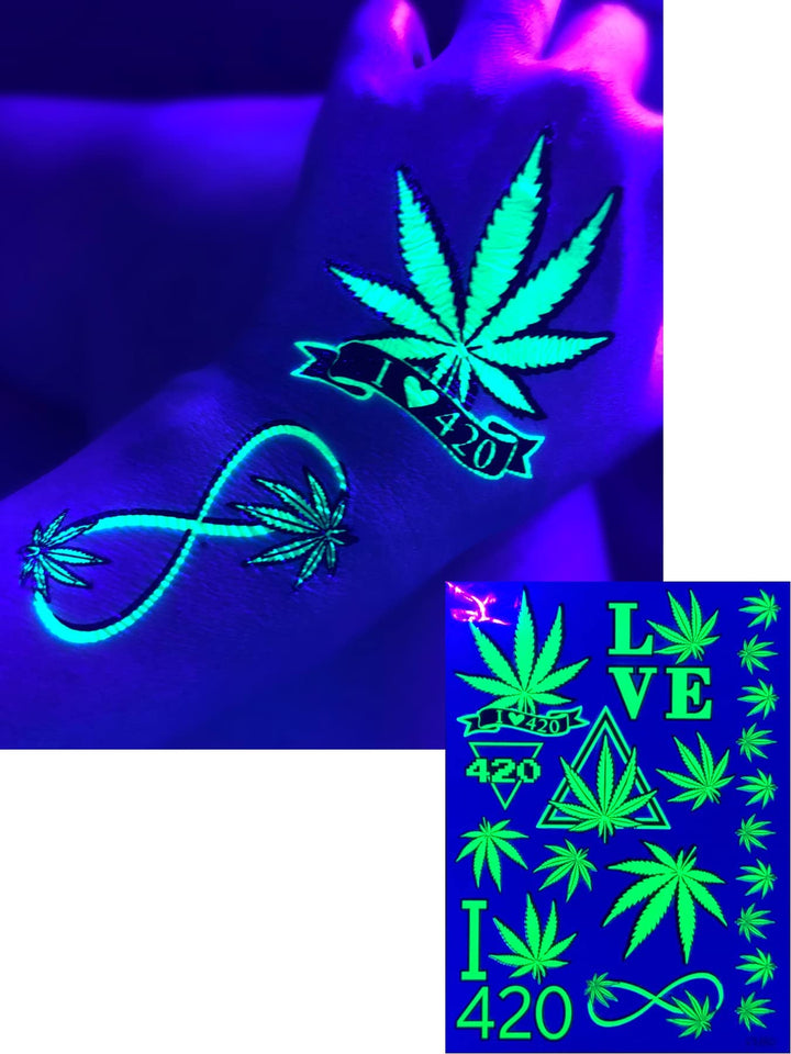 d&#39;IRIS Studio Uv Blacklight Rave Tattoo Temporary-Neon Temp Reactive Fluorescent Toy Game Stickers Makeup Glow In Dark Luminous Skull Party Nightclub Electric Dance Music Festival Edm Concert Un