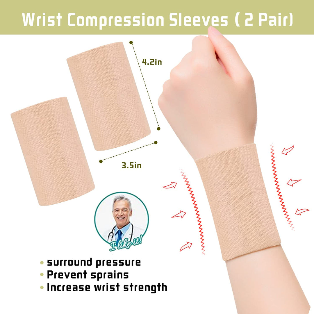 SEXYEYE 2 Pairs Men & Women Compression Wrist Sleeve Wrist Brace Wrist Supports Wrist Wraps Elastic Wristbands for Tennis, Tendonitis, Carpal Tunnel, Tattoo Cover Up Bands