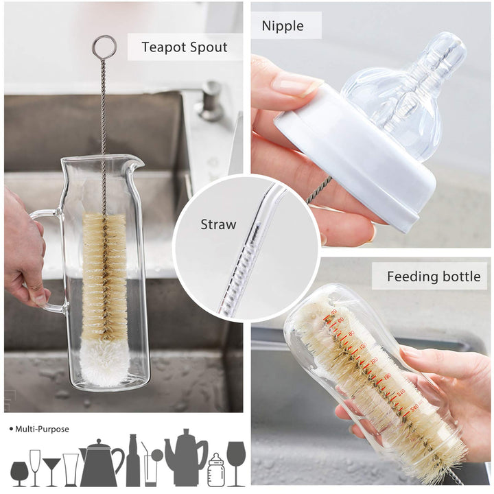 9 Pieces Bottle Brush Set - Long Water Bottle and Straw Brush Cleaner BPA Free Bottle Cleaner Brush for Straws Baby Bottle Pipes Coffee Grinder Teapot Narrow Neck Wide Mouth Water Bottles