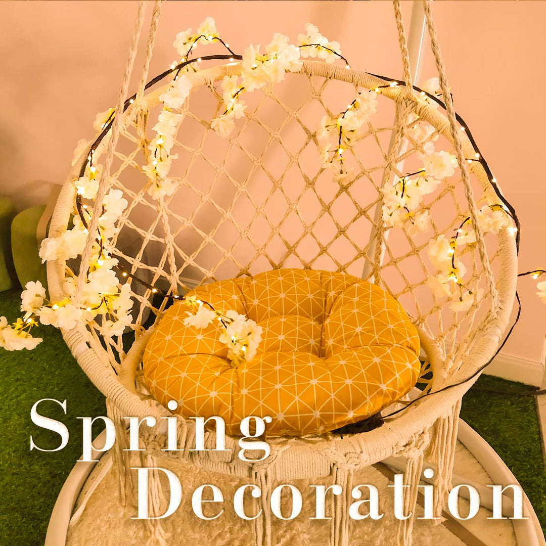 Fudios Lighted White Cherry Blossom Garland Decor with 