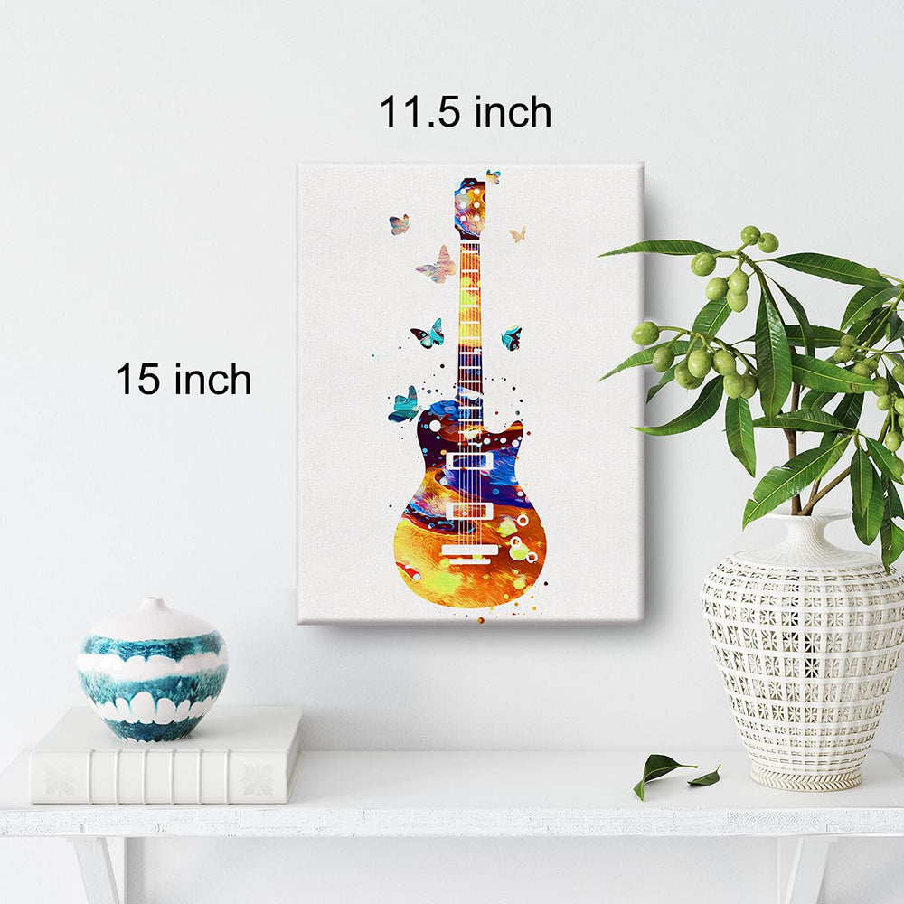 Acoustic Guitar Watercolor Music Instrument Art Guitar Canvas Painting Prints for Home Wall Decor Framed Artwork Guitarist Gifts(12x15 Inch)