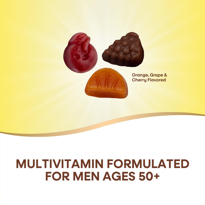 Nature’s Way Alive! Men’s 50+ Premium Gummy Multivitamin, Supports Healthy Heart, Brain &amp; Muscle Function*, B-Vitamins, Vegetarian, Grape, Orange and Cherry Flavored, 75 Gummies (Packaging May Vary)