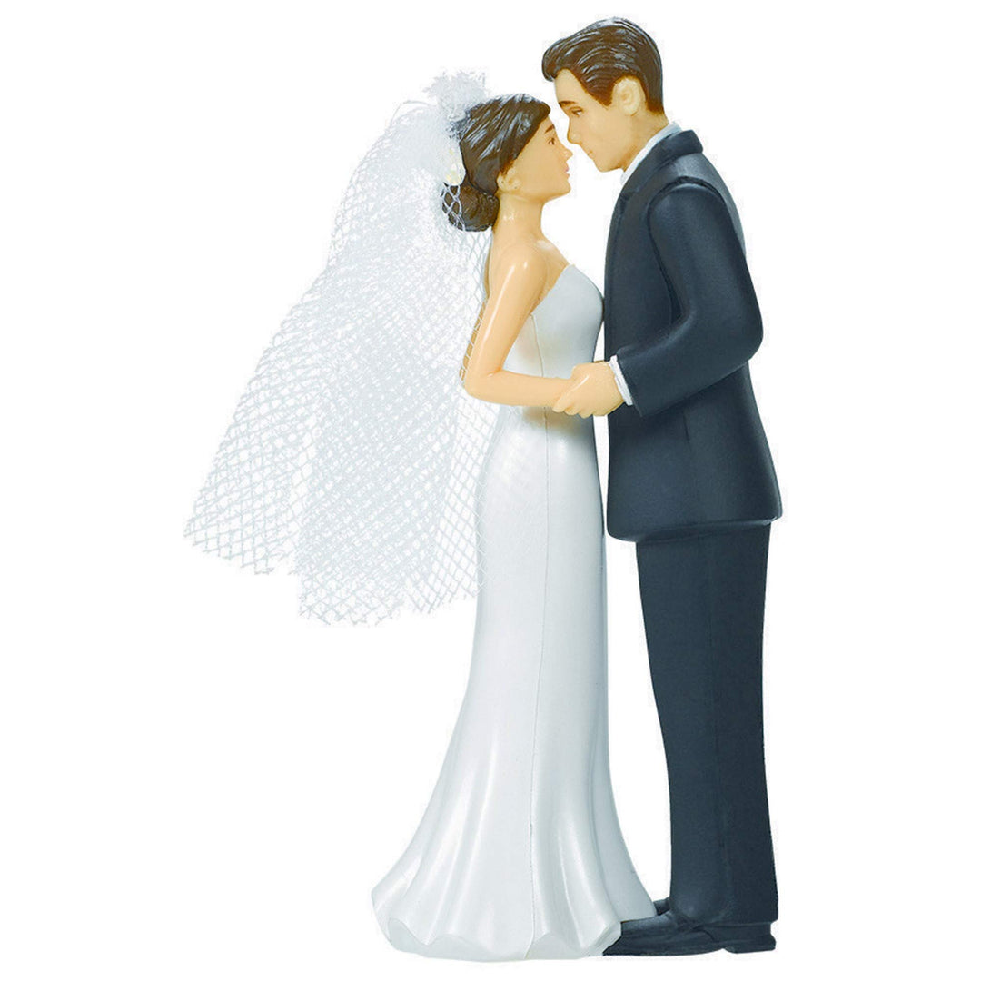 Elegant Bride & Groom Wedding Cake Plastic Topper with White Mesh Veil - 4.5, 1 Piece - Perfect for Engagement Parties, Bridal Showers & Anniversaries