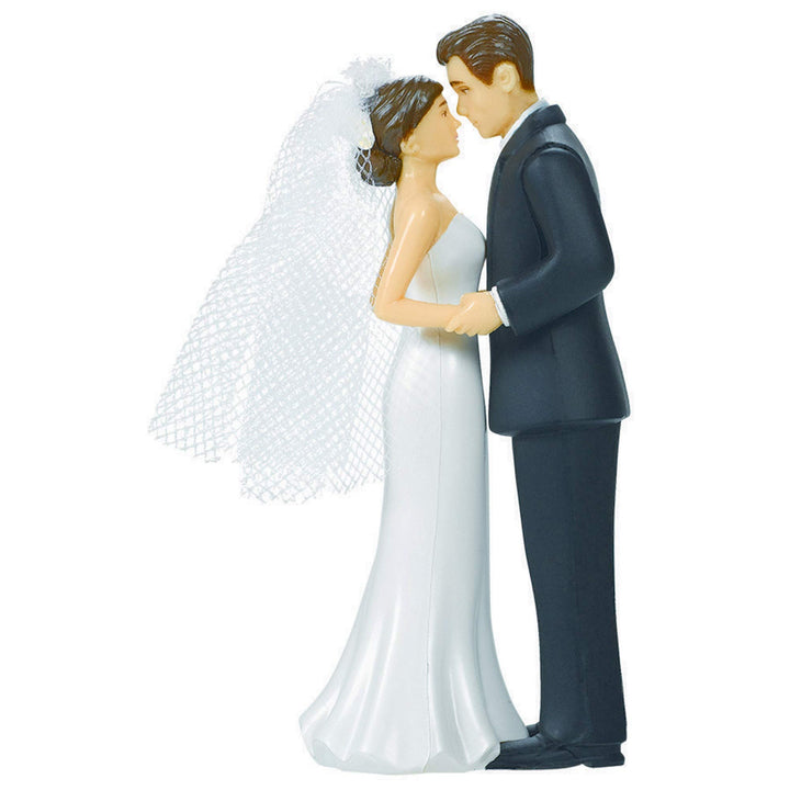 Elegant Bride & Groom Wedding Cake Plastic Topper with White Mesh Veil - 4.5, 1 Piece - Perfect for Engagement Parties, Bridal Showers & Anniversaries