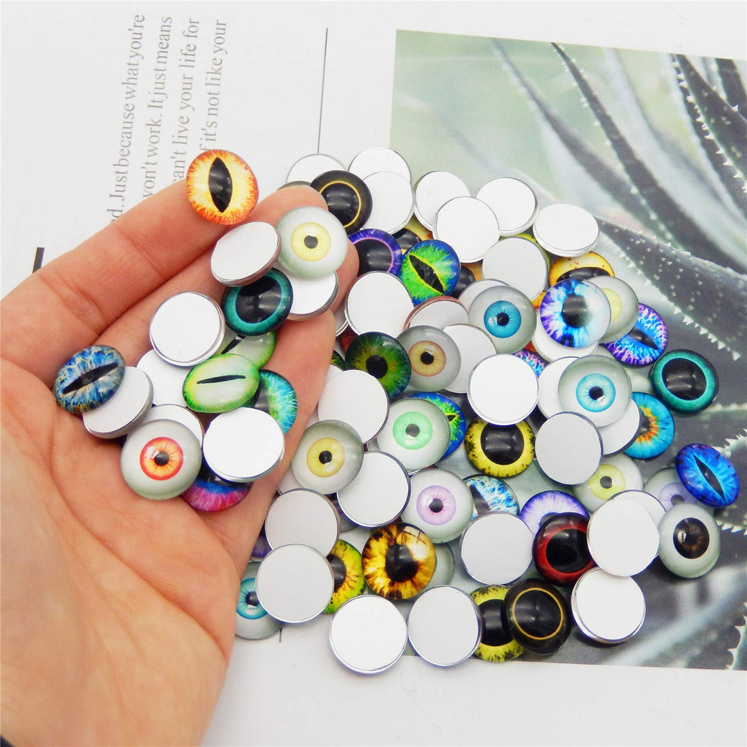 QAZ 90pcs(45pairs) 20mm Mixed Style Round Glass Dragon Eye Owl Cat Eyes Gem Cover Dome Cabochons for DIY Jewelry Making Doll Eyes Making
