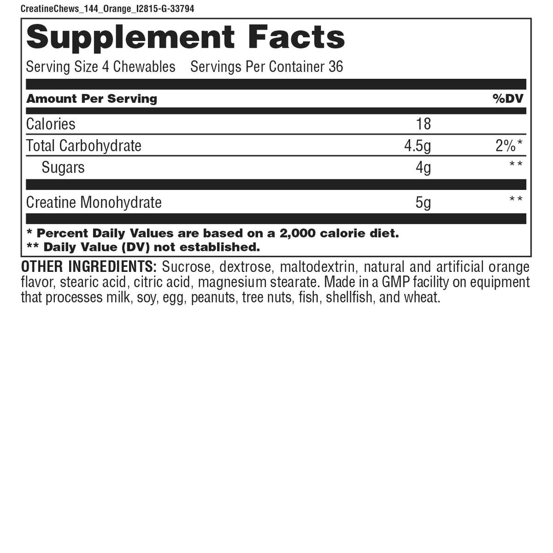 Creatine Chews - 5g of Creatine Monohydrate in Each Serving Delicious Wafers - 36 Servings - Orange, 0.17 Ounce (Pack of 1)