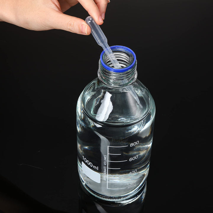 4 Pieces 1000 ml Glass Round Media Storage Bottles Storage Glass Bottles Borosilicate Media Glass Bottles with GL45 Blue Screw Cap for Lab Water Reagent Liquids