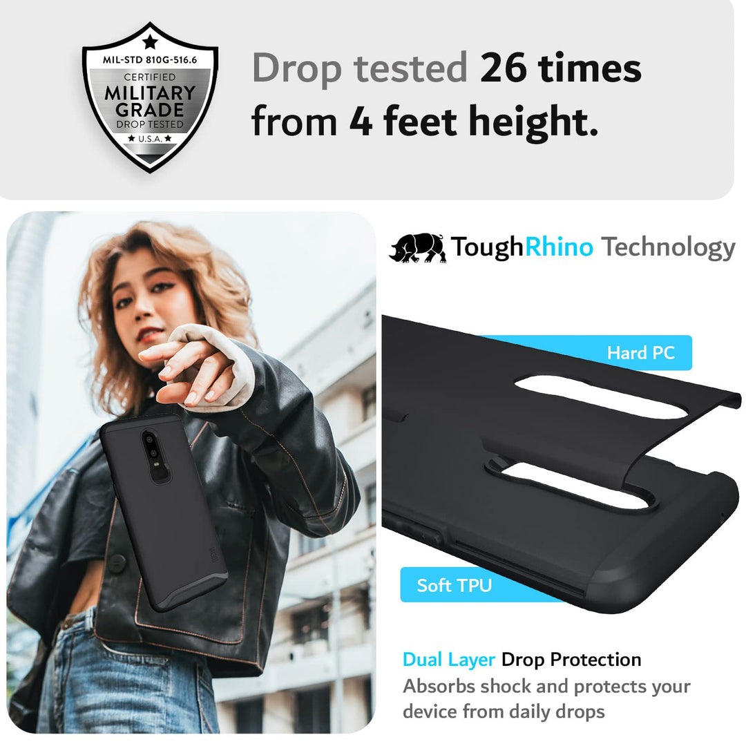 DualShield Designed for OnePlus 6 Case, [Merge] Shockproof Military Grade Heavy Duty Dual Layer Slim Protective Phone Case - Matte Black