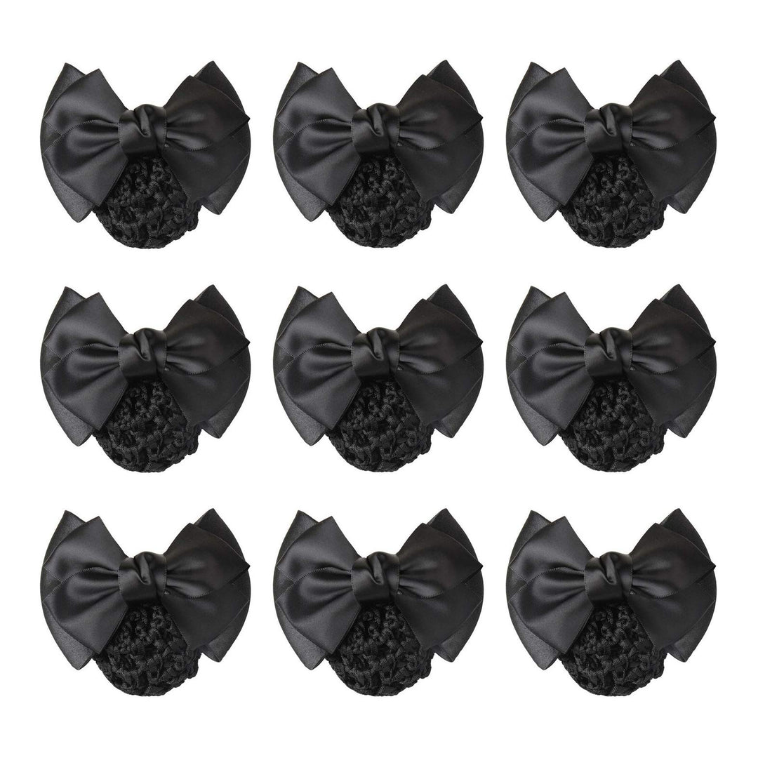 9 Pieces Bowknot Snood Net Barrette Hair Clip Bun Cover Hairnet Lace Bow Decor for Woman, Black