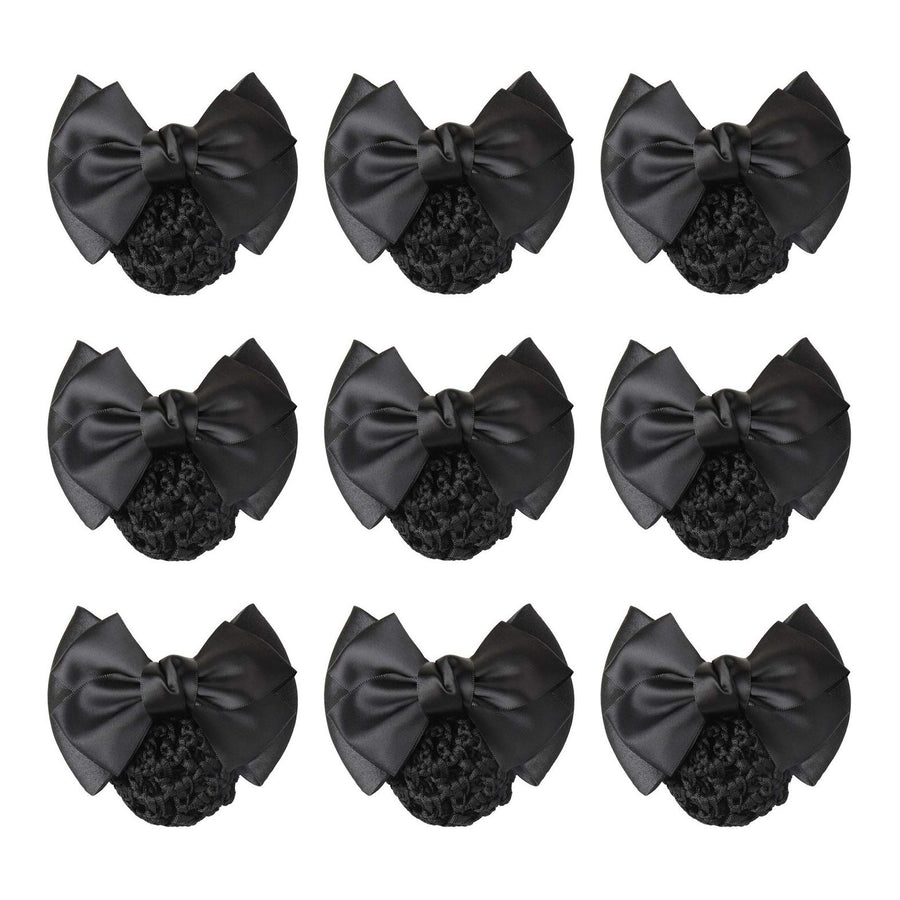 9 Pieces Bowknot Snood Net Barrette Hair Clip Bun Cover Hairnet Lace Bow Decor for Woman, Black