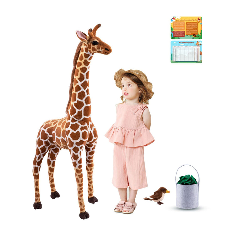 Giant Giraffe Stuffed Animal Set, 47 Inch Large Plush Giraffe Toy with Bird&amp;Basket&amp;Leaves&amp;Card, Big Lifelike Standing Giraffe for Girls Boys