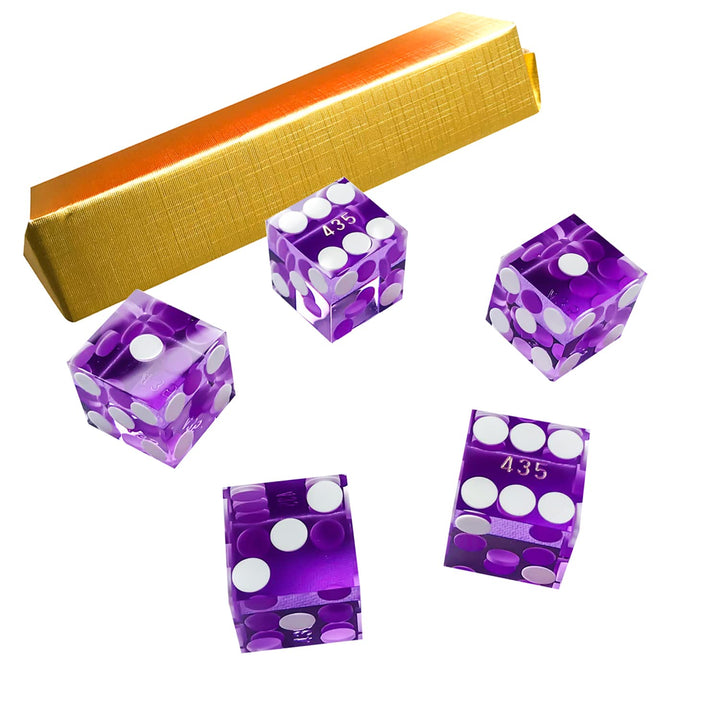 Set of 5 Grade AAA Precision 19mm Serialized Casino dice with Razor Edges and Corners - Purple …
