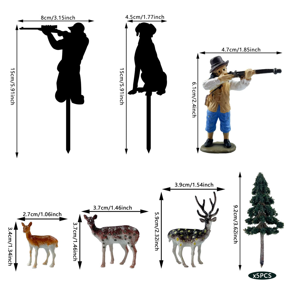 11 PCS Deer Hunting Cake Topper Tree Deer Hunter Cake Decorations for Kids Boy Girl Men Birthday Party Hunting Theme Party Decoration