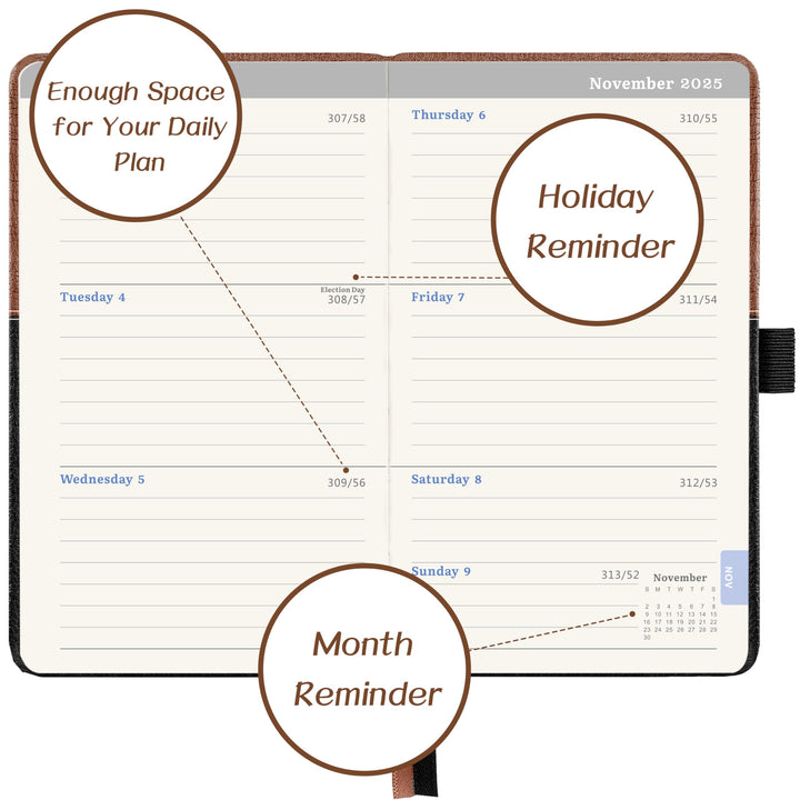 2025 Pocket Calendar - 2025 Pocket Planner from Jan. 2025 to Dec. 2025, Small Pocket Planner for Purse with Elastic Closure, Inner Pocket