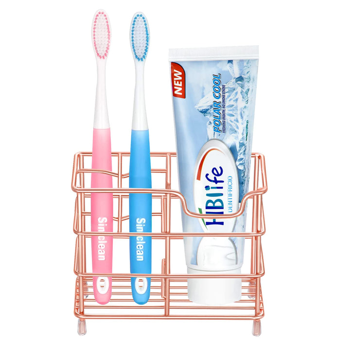Small Toothbrush Holder for Bathroom, 5 Slots Rose Gold Stainless Steel Bathroom Accessories Organizer for Small Spaces