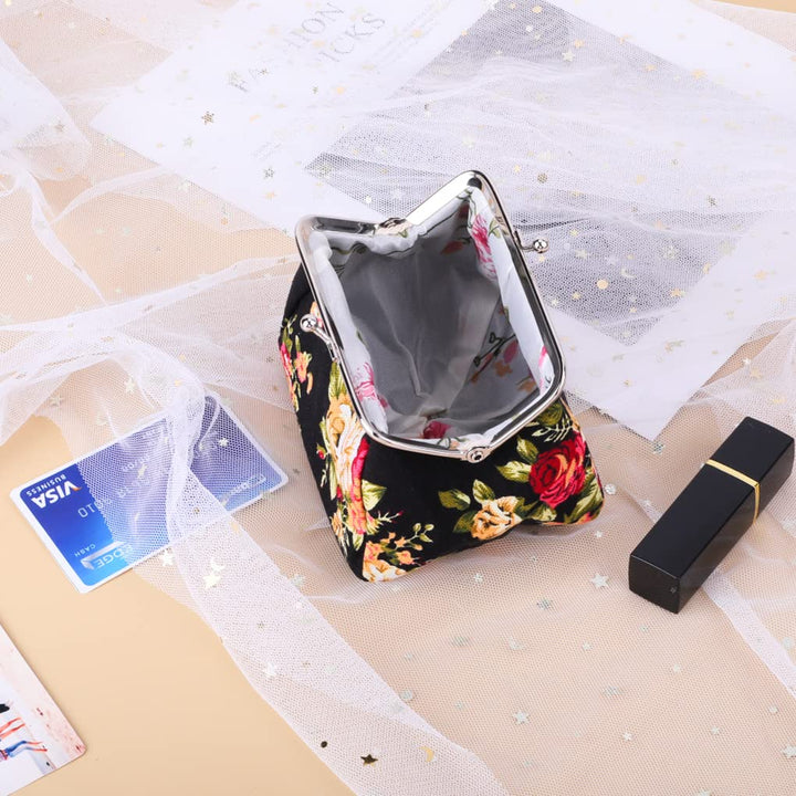 Coin Purse,Rose Flower Change Purse,Small Coin Pouch,Kiss LockCoin Wallet for Women Girl