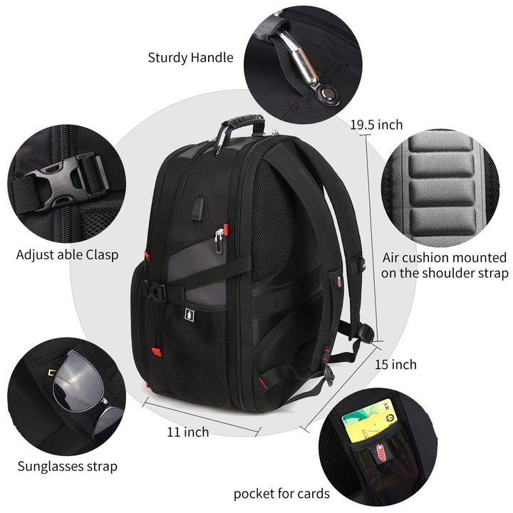 SHRRADOO Extra Large 50L Travel Laptop Backpack with US