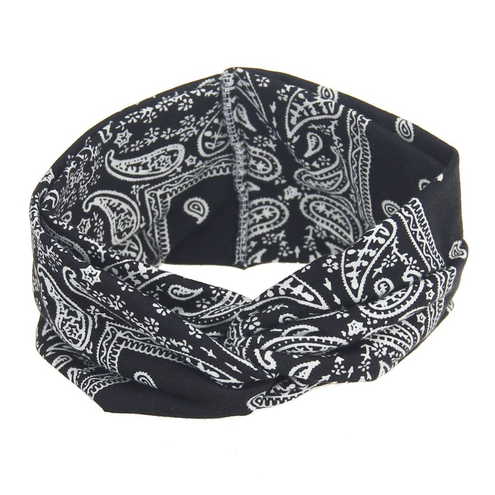 Assorted Paisley Print Wide Bandana Knot Headbands Criss Cross Head Wrap Hair Band (4 Colors Pack A)