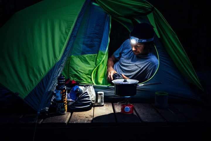 TIKKINA Headlamp - Simple, Lightweight, Compact 250 Lumen Headlamp for Hiking, Climbing, and Camping - Blue