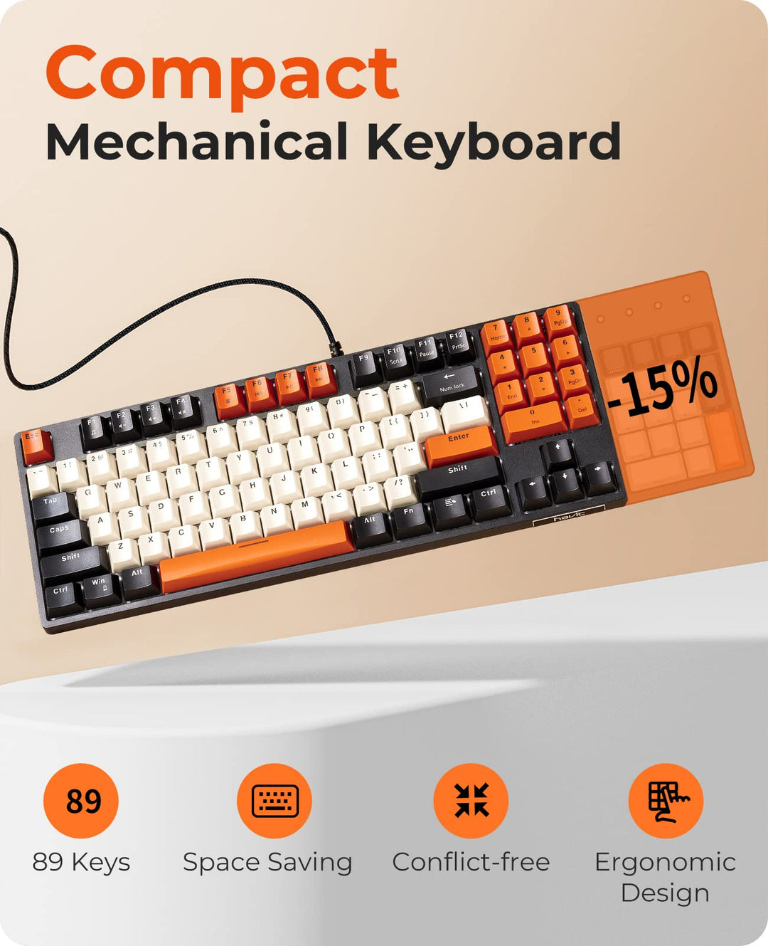 Mechanical Keyboard, Wired Compact PC Keyboard with Number Pad Red Switch Mechanical Gaming Keyboard 89 Keys for Computer/Laptop (Black)