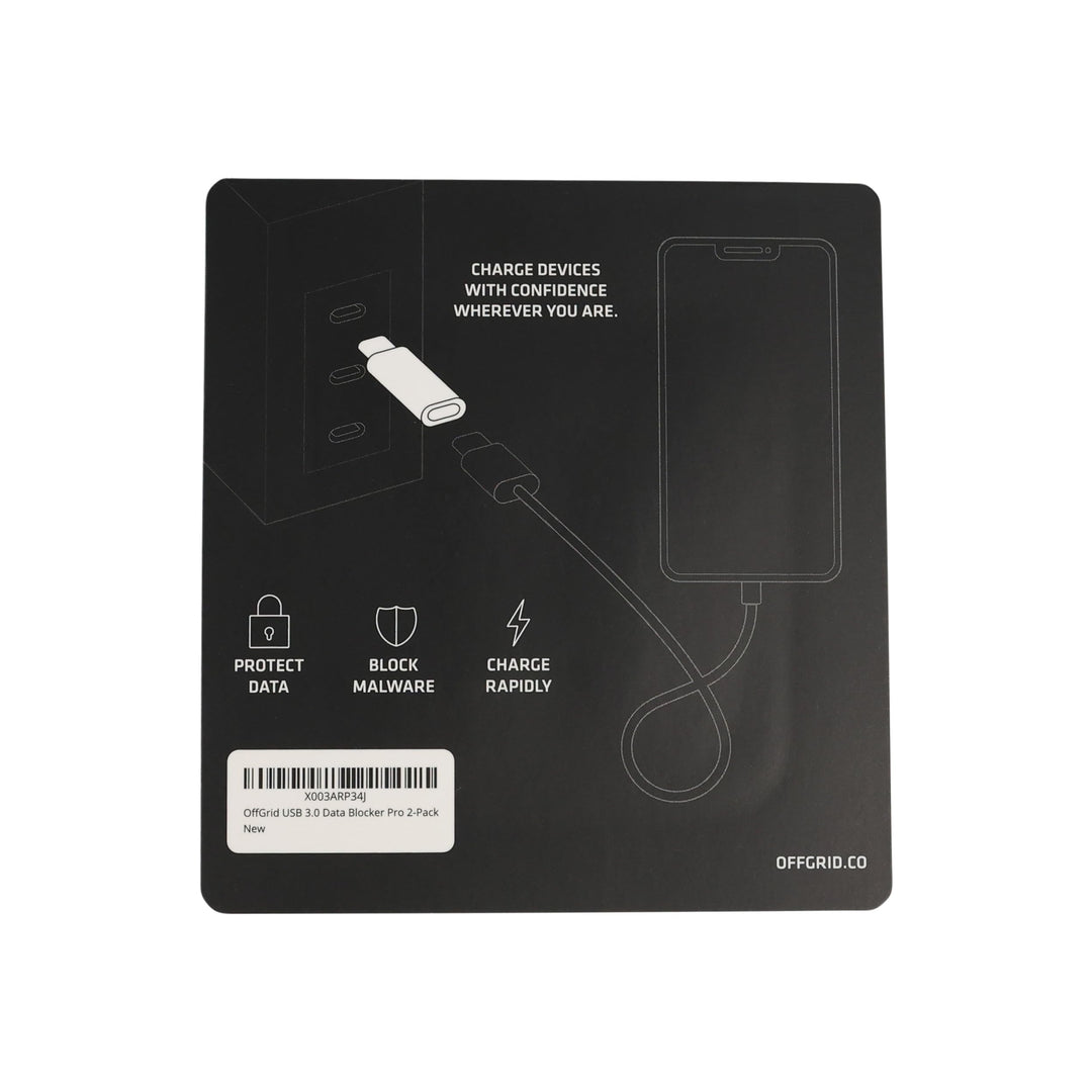 USB Data Blocker Type-A (2 Pack) Pure USB Data Blocker for Cell Phones, Tablets, and Laptops, Block Unwanted Data Transfer, Protect Against Juice Jacking, Safely Charge iPhone, Android Device