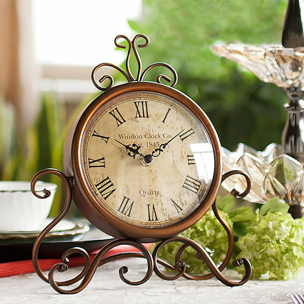 Vintage Table Clocks for Living Room Bedroom Decor, Silent Decorative Farmhouse Shelf Clock Battery Operated, Small Rustic Mantel Clock with Roman Numerals