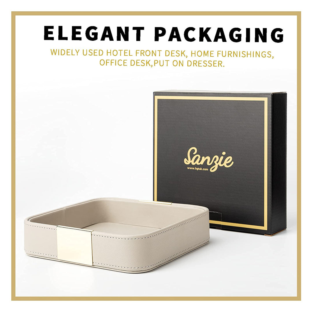 Luxury Leather Desktop Storage Small Catchall Organizer Decorative Tray for Entryway Table to Hold Jewelry Watch Cosmetics Keys Phone Wallet, Home &amp; Office Accessories (Metal Glided, Grey)