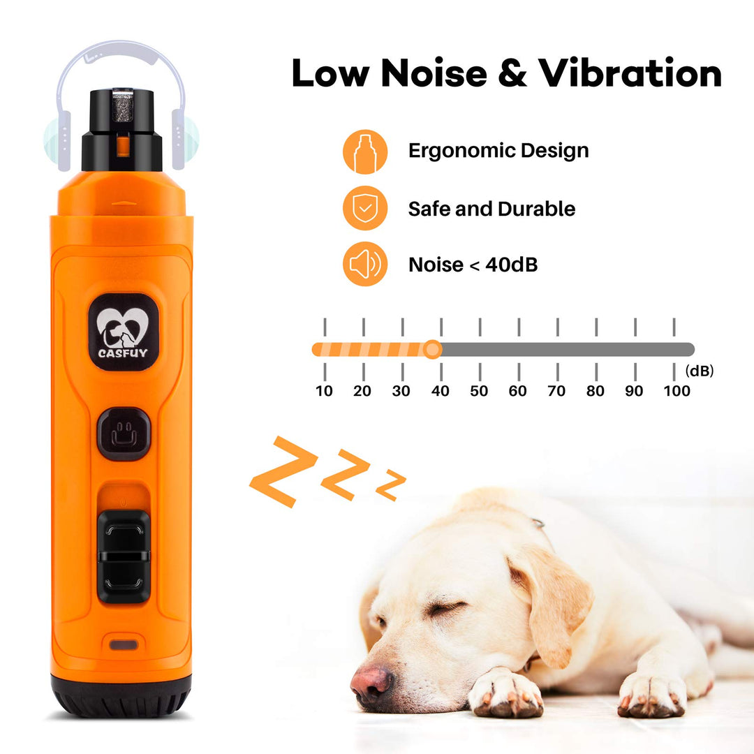 Dog Nail Grinder with 2 LED Light - New Version 2-Speed Powerful Electric Pet Nail Trimmer Professional Quiet Painless Paws Grooming &amp; Smoothing for Small Medium Large Dogs and Cats (Orange)