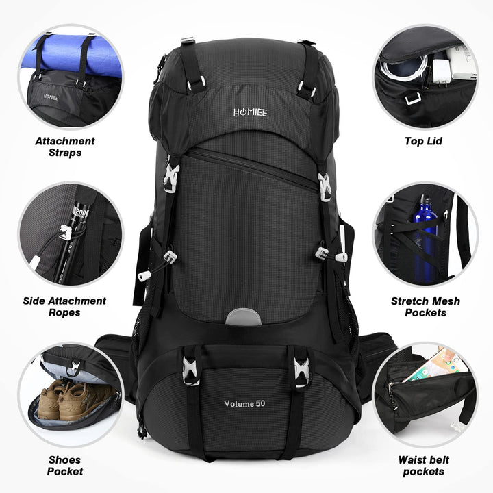 HOMIEE 50L Hiking Backpack Travel Bag Waterproof Campin
