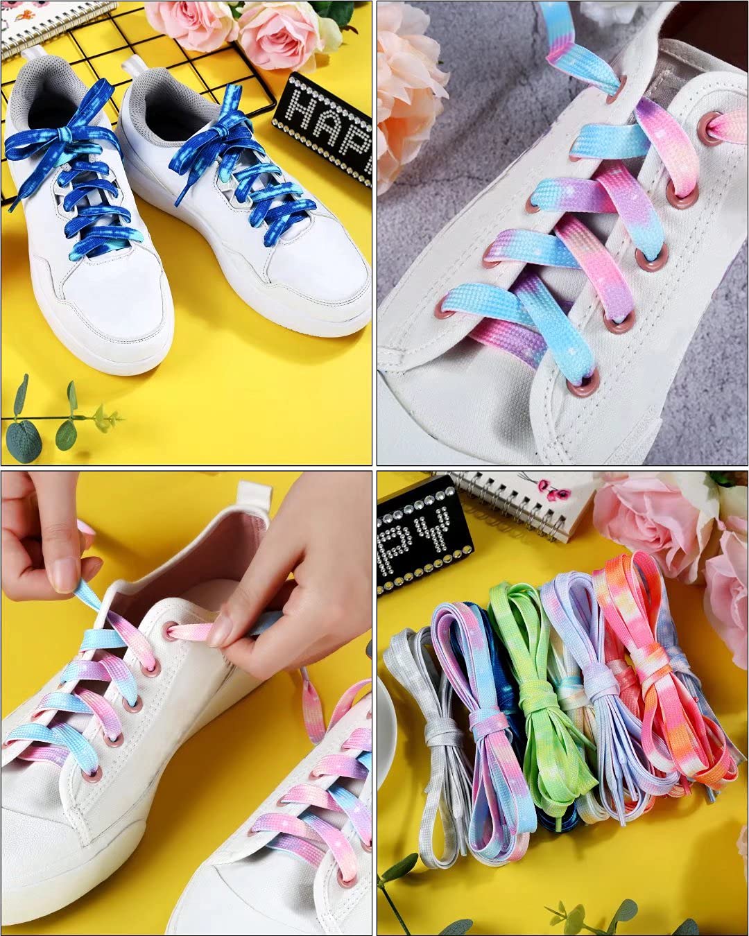 9 Pairs Tie Dye Shoelaces Gradient Colors Shoe Laces in for Tie Dye Sports Shoes Boots Sneakers Skates(46inch)