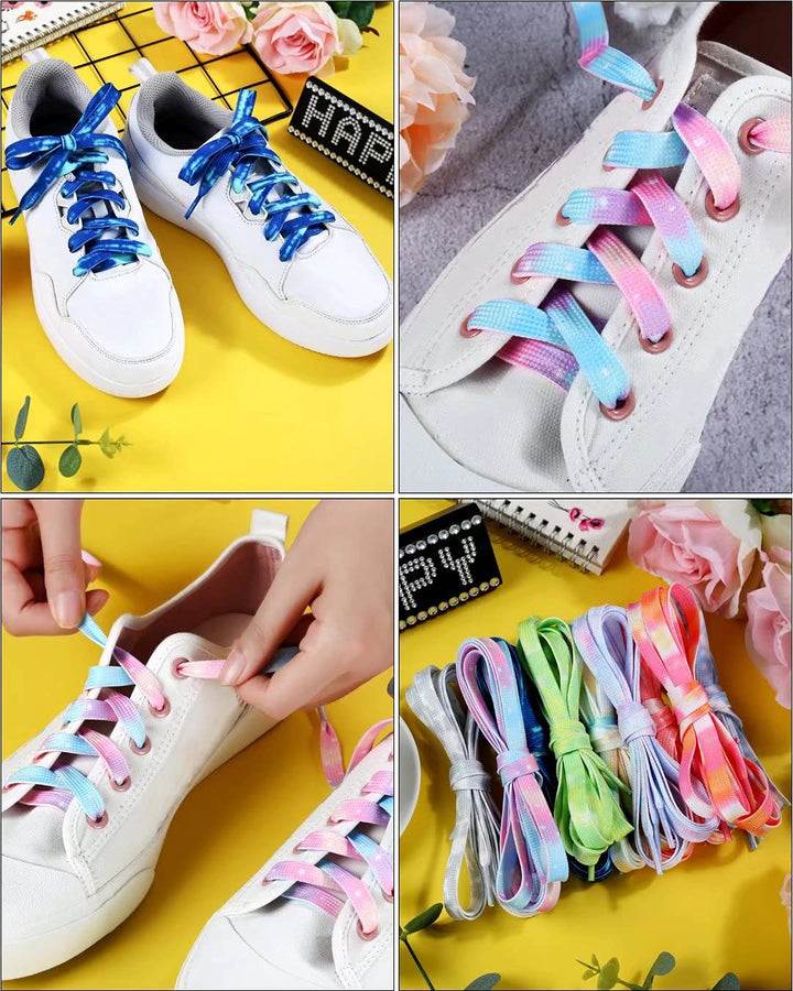 9 Pairs Tie Dye Shoelaces Gradient Colors Shoe Laces in for Tie Dye Sports Shoes Boots Sneakers Skates(46inch)