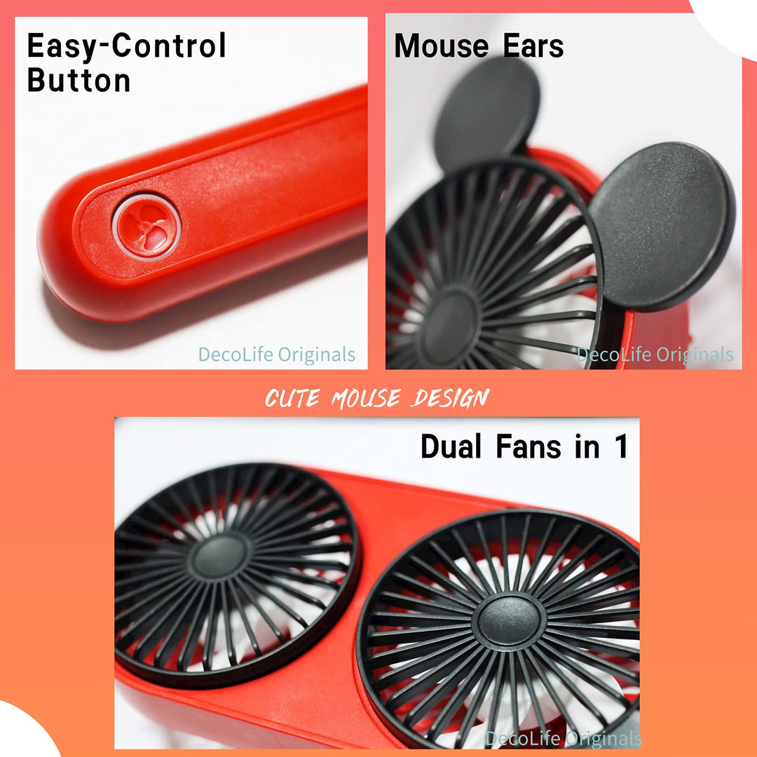 Cute Personal Mini Fan, Handheld &amp; Portable USB Rechargeable Fan, Twin Fan with 3 Adjustable Speeds, Perfect Cooling For Indoor Or Outdoor Activities, Cute Mouse (Dual-Fan)