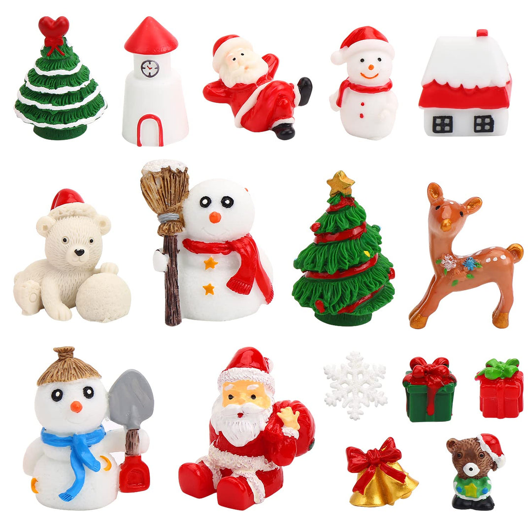 Christmas Miniature Figurines,30 Pcs Mini Crafts Resin Santa Claus Snowman Elk Ornaments Kit for DIY Christmas Fairy Garden and Snow Globes