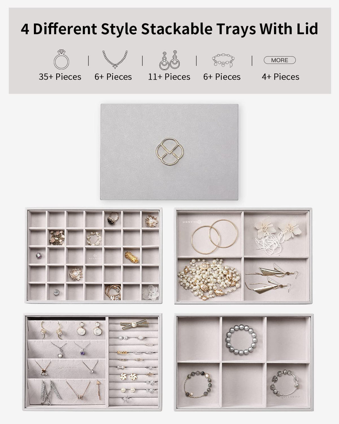 NEW Miller Jewelry Trays Stackable Showcase Display Drawer Organizer Storage- Multi-Purpose,Multiple Combinations, Large Capacity Multi-Layer Design and Fashion(Grey)