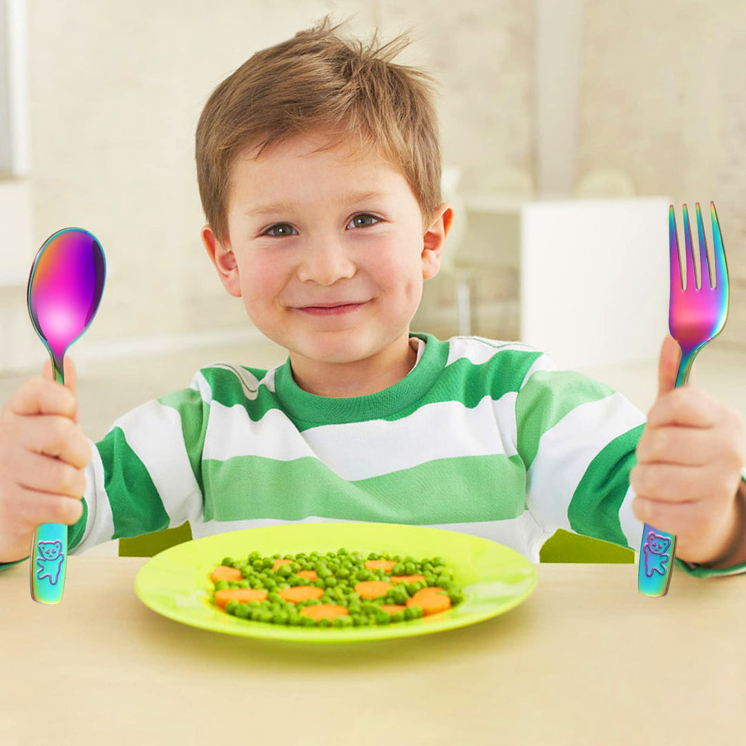 Pimoys 6 Pieces Rainbow Kids Silverware Stainless Steel