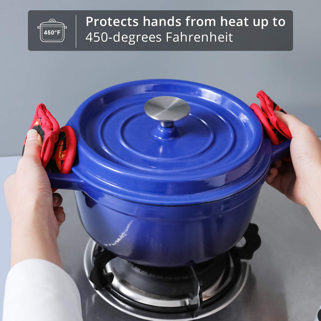 Cast Iron Skillet Handle Covers,Pot Handle Covers Heat Resistant,Pot Holders for Kitchen Heat Resistant,Machine Washable Handle Mitts,2 PCS(Red Pepper)
