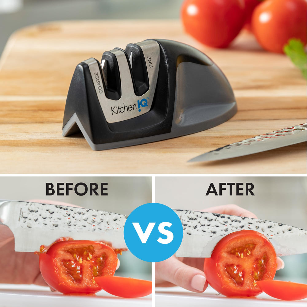 50009 Edge Grip 2-Stage Knife Sharpener, Black, Coarse & Fine Sharpeners, Compact for Easy Storage, Stable Non-Slip Base, Soft Grip Rubber Handle, Straight & Serrated Knives
