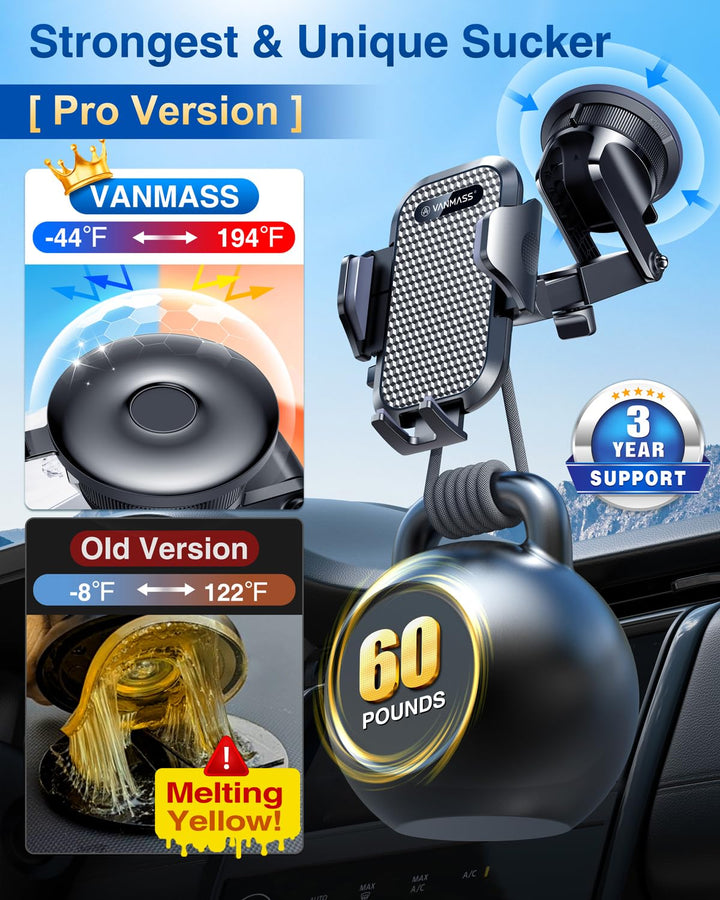 [Pro Version] Universal Car Phone Mount [2024 Super Suction Cup] Phone Holder for Car, Cell Phone Car Mount for Windshield Dash Vent Truck Stand for iPhone 16 Pro Max 15 14 13 Samsung Android